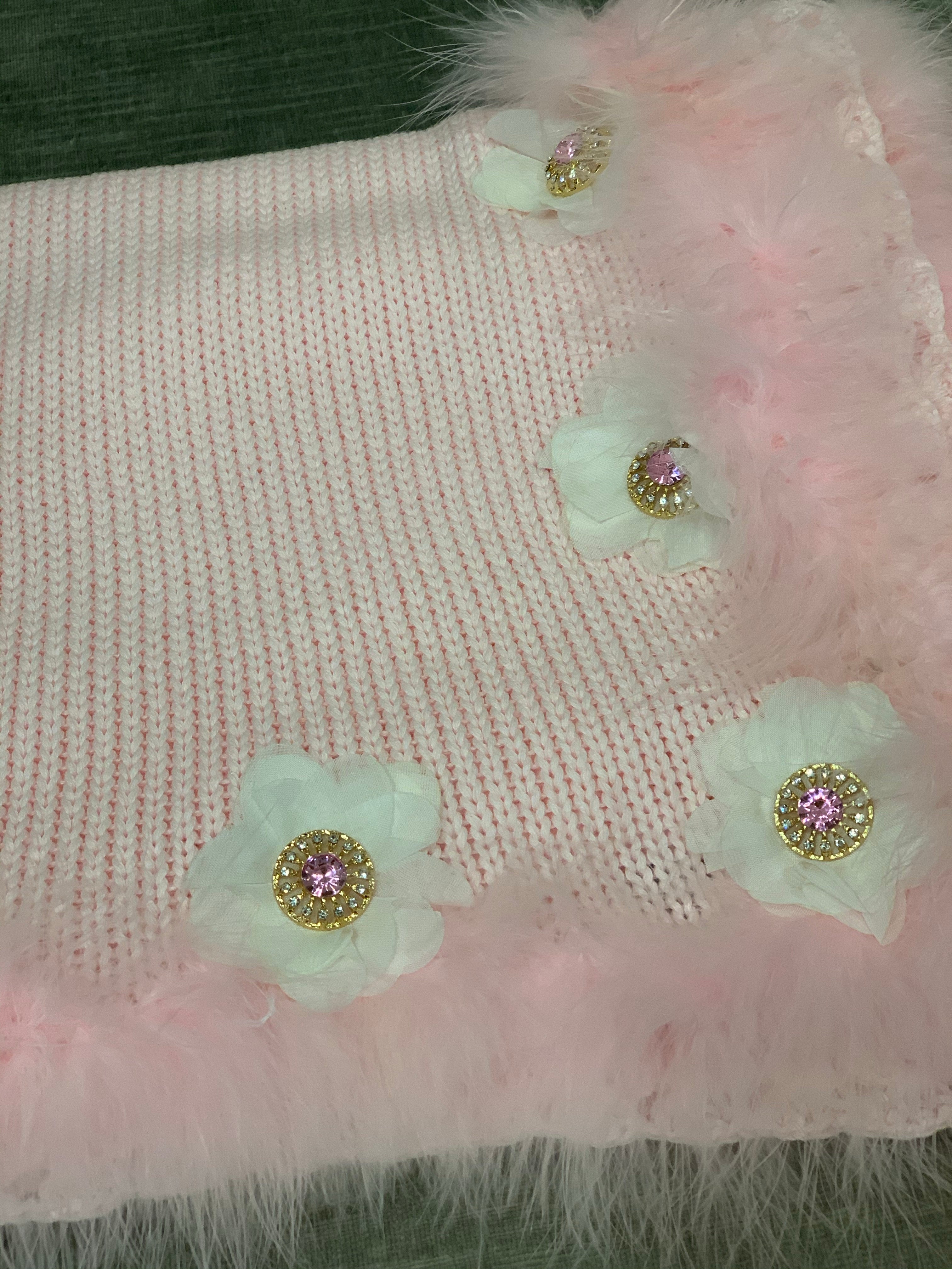Cotton Crochet Pink Marabou Blanket